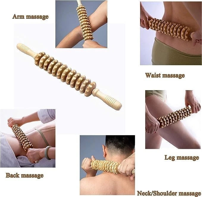 Ergonomischer Holz Massageroller mit 9 Rollen