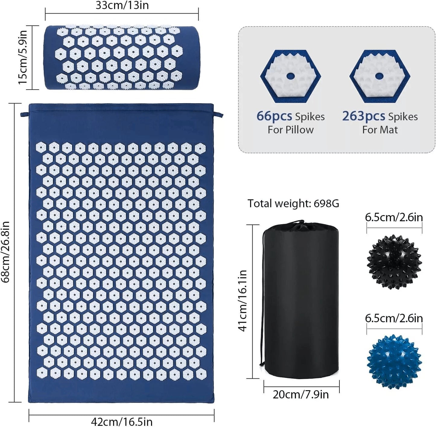 Akupressurmatte Set mit Kissen & Massagebällen – Entspannung & Regeneration für Zuhause | Yogibliss