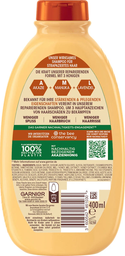 3 Stück GARNIER Wahre Schätze Honig Schätze Shampoo für strapaziertes Haar