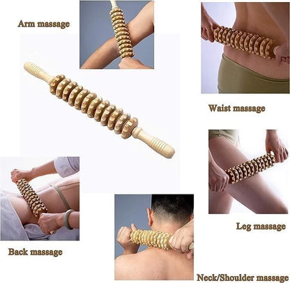 Ergonomischer Holz Massageroller mit 9 Rollen