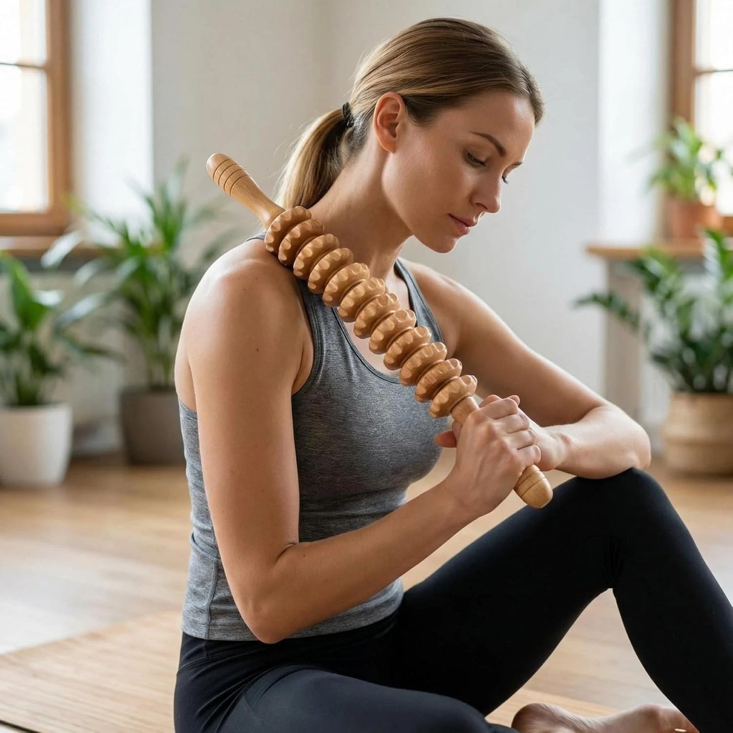 Ergonomischer Holz Massageroller mit 9 Rollen