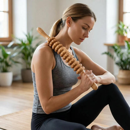 Ergonomischer Holz Massageroller mit 9 Rollen