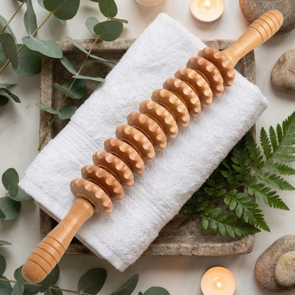 Ergonomischer Holz Massageroller mit 9 Rollen