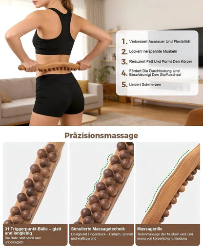 Holz Massage Stab mit Rollen – Ganzkörper Entspannung & Selbstmassage