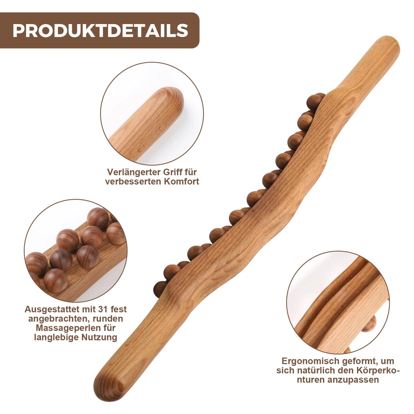 Holz Massage Stab mit Rollen – Ganzkörper Entspannung & Selbstmassage
